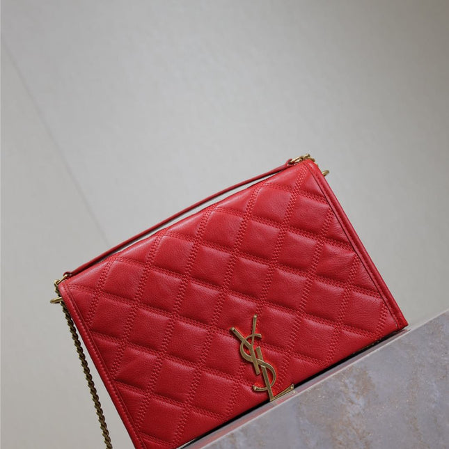 BECKY 25 IN RED QUILTED LAMBSKIN GOLD HARDWARE