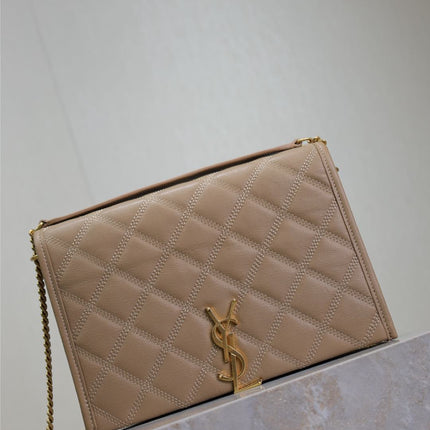 BECKY 25 IN MEDIUM BROWN QUILTED LAMBSKIN GOLD HARDWARE