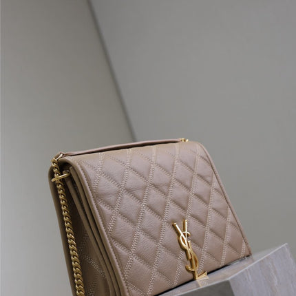 BECKY 25 IN MEDIUM BROWN QUILTED LAMBSKIN GOLD HARDWARE