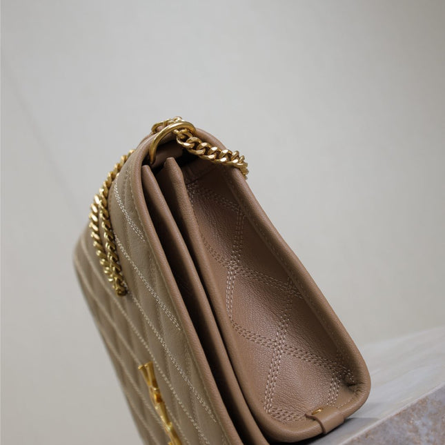 BECKY 25 IN MEDIUM BROWN QUILTED LAMBSKIN GOLD HARDWARE