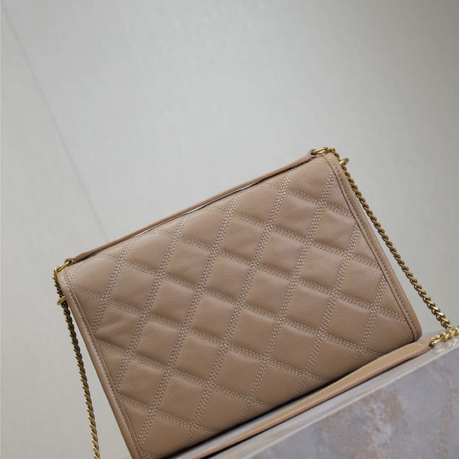 BECKY 25 IN MEDIUM BROWN QUILTED LAMBSKIN GOLD HARDWARE