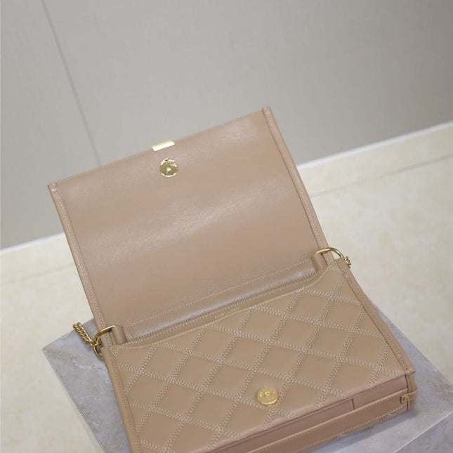BECKY 25 IN MEDIUM BROWN QUILTED LAMBSKIN GOLD HARDWARE