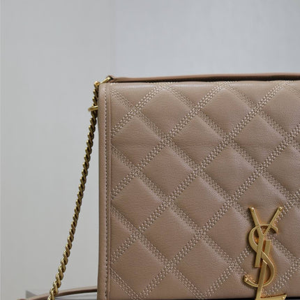 BECKY 25 IN MEDIUM BROWN QUILTED LAMBSKIN GOLD HARDWARE