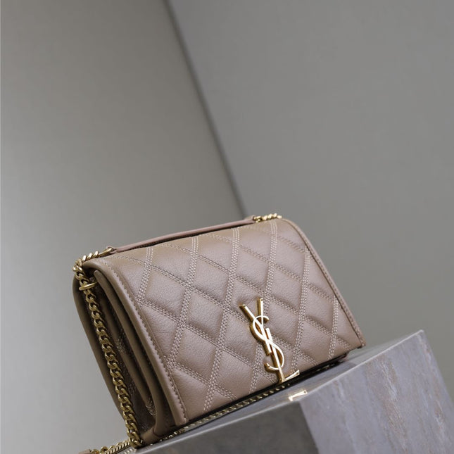 BECKY 22 IN MEDIUM BROWN QUILTED LAMBSKIN GOLD HARDWARE