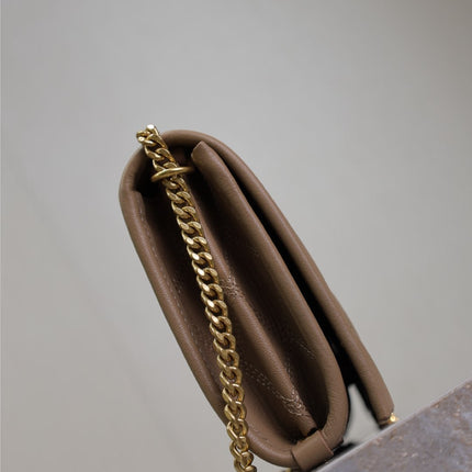 BECKY 22 IN MEDIUM BROWN QUILTED LAMBSKIN GOLD HARDWARE