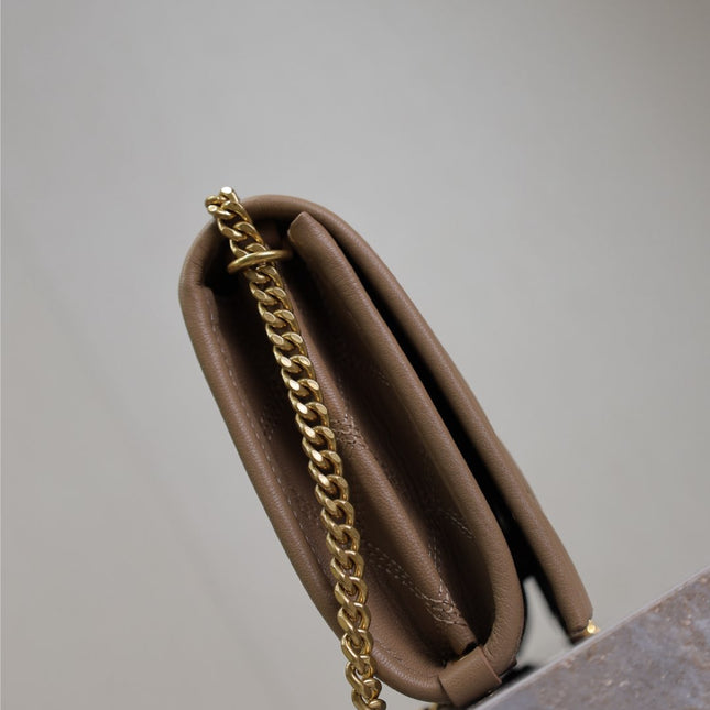 BECKY 22 IN MEDIUM BROWN QUILTED LAMBSKIN GOLD HARDWARE