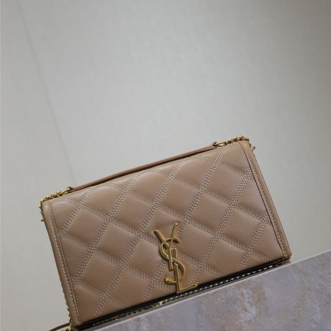 BECKY 22 IN MEDIUM BROWN QUILTED LAMBSKIN GOLD HARDWARE