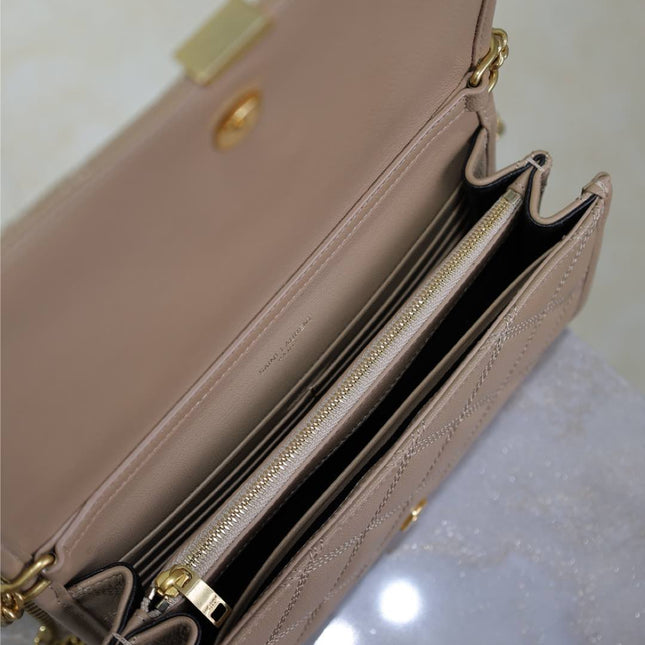 BECKY 22 IN MEDIUM BROWN QUILTED LAMBSKIN GOLD HARDWARE
