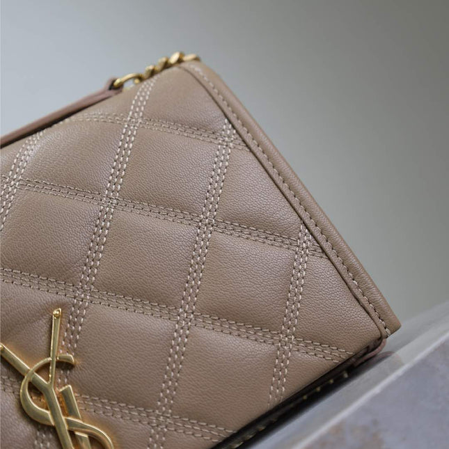 BECKY 22 IN MEDIUM BROWN QUILTED LAMBSKIN GOLD HARDWARE