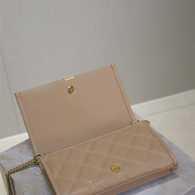BECKY 22 IN MEDIUM BROWN QUILTED LAMBSKIN GOLD HARDWARE