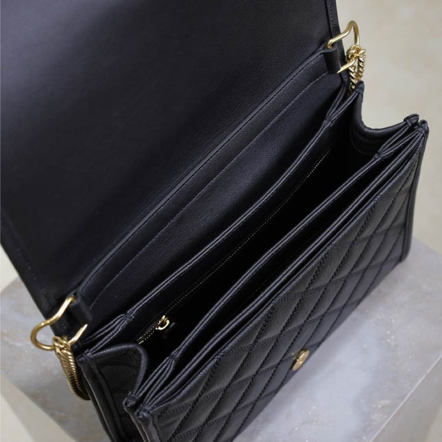 BECKY 26 IN BLACK QUILTED LAMBSKIN GOLD HARDWARE