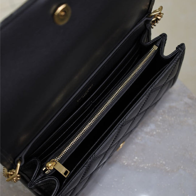 BECKY 22 IN BLACK QUILTED LAMBSKIN GOLD HARDWARE