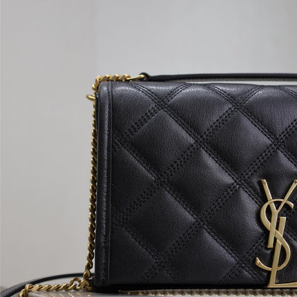 BECKY 22 IN BLACK QUILTED LAMBSKIN GOLD HARDWARE