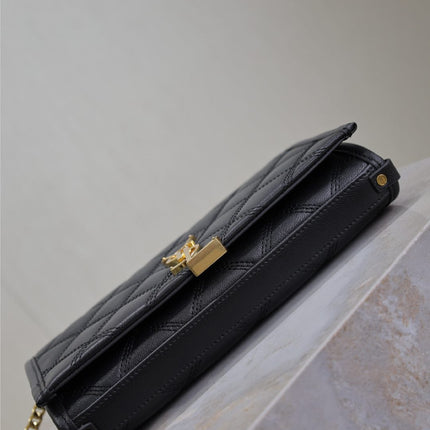 BECKY 22 IN BLACK QUILTED LAMBSKIN GOLD HARDWARE