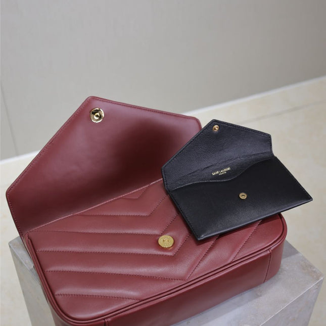 LOULOU MEDIUM 29 IN BURGUNDY RED SHEEPSKIN GOLD HARDWARE
