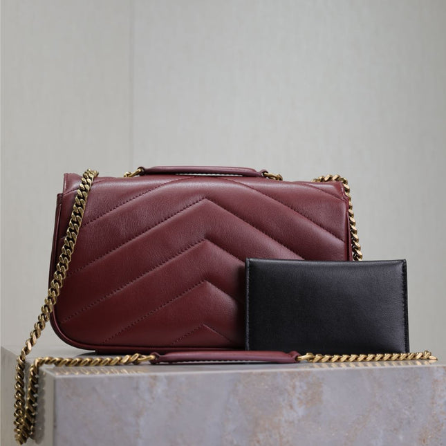 LOULOU SMALL 24 IN BURGUNDY RED SHEEPSKIN GOLD HARDWARE