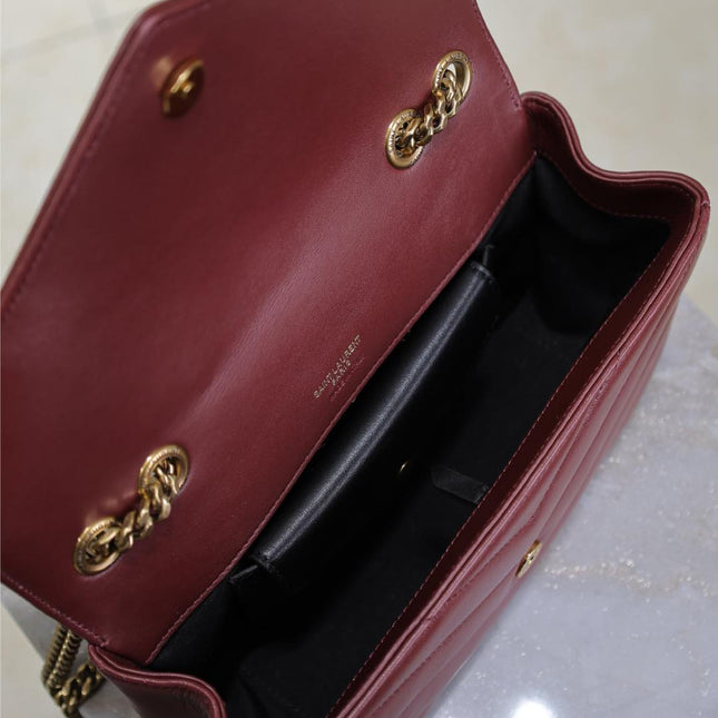 LOULOU SMALL 24 IN BURGUNDY RED SHEEPSKIN GOLD HARDWARE