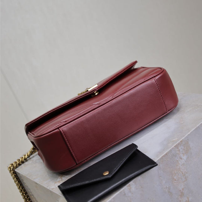 LOULOU SMALL 24 IN BURGUNDY RED SHEEPSKIN GOLD HARDWARE