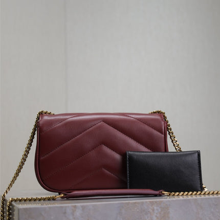 LOULOU MINI 20 IN BURGUNDY RED SHEEPSKIN GOLD HARDWARE