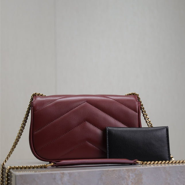 LOULOU MINI 20 IN BURGUNDY RED SHEEPSKIN GOLD HARDWARE