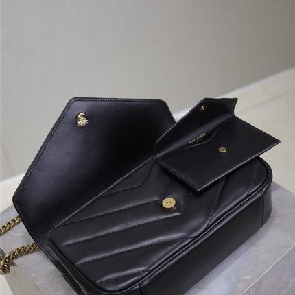 LOULOU SMALL 24 IN BLACK SHEEPSKIN GOLD HARDWARE