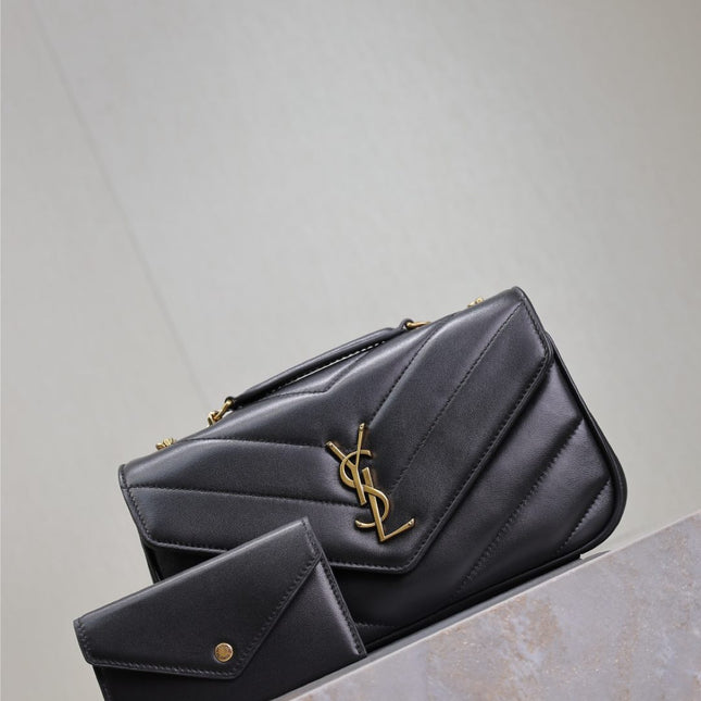 LOULOU SMALL 24 IN BLACK SHEEPSKIN GOLD HARDWARE