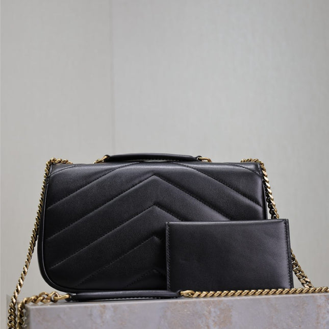LOULOU SMALL 24 IN BLACK SHEEPSKIN GOLD HARDWARE
