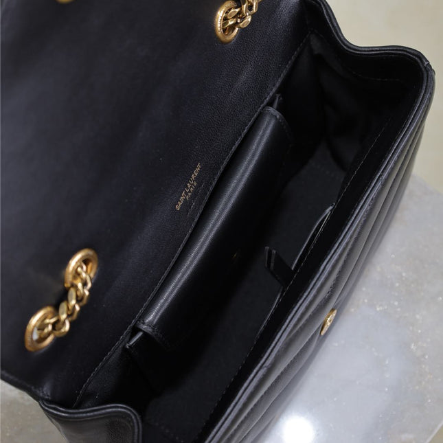 LOULOU SMALL 24 IN BLACK SHEEPSKIN GOLD HARDWARE
