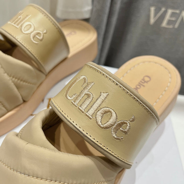 MILA PLATFORM 5 CM IN OYSTER GREY NYLON WITH EMBROIDERED LOGO