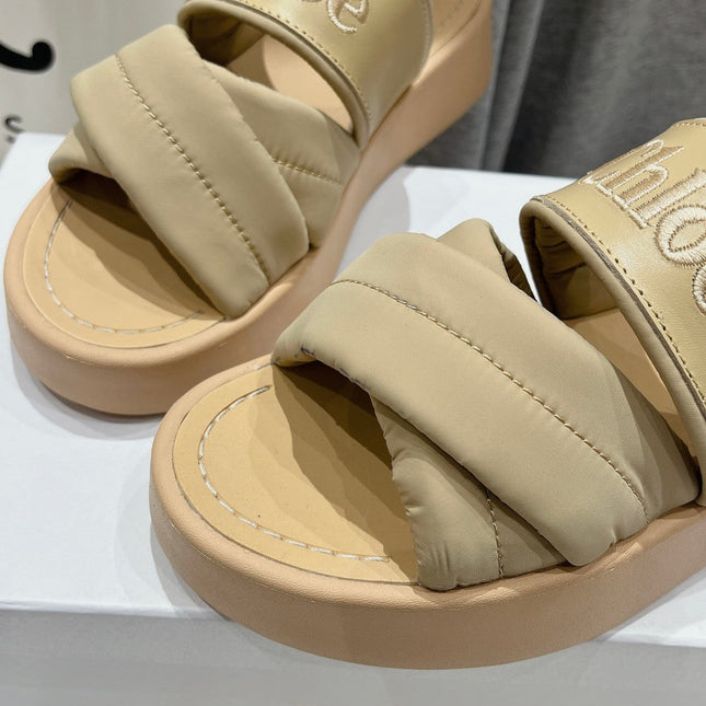 MILA PLATFORM 5 CM IN OYSTER GREY NYLON WITH EMBROIDERED LOGO