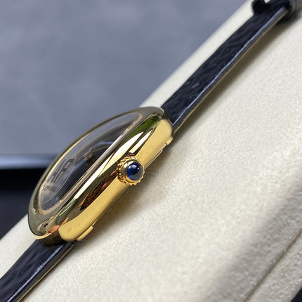 BAIGNOIRE MINI MODEL WATCH GOLD CASE WITH BLACK LEATHER STRAP