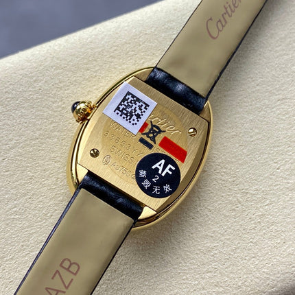 BAIGNOIRE MINI MODEL WATCH GOLD CASE WITH BLACK LEATHER STRAP