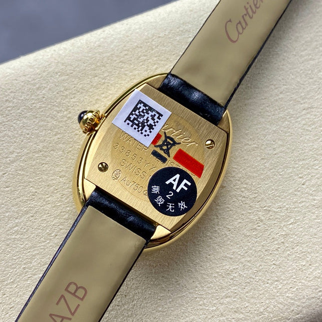 BAIGNOIRE MINI MODEL WATCH GOLD CASE WITH BLACK LEATHER STRAP