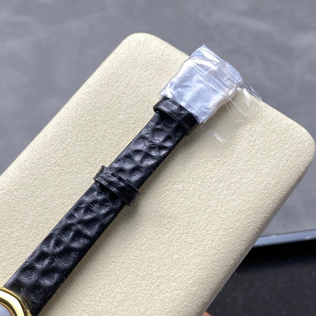 BAIGNOIRE MINI MODEL WATCH GOLD CASE WITH BLACK LEATHER STRAP