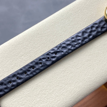 BAIGNOIRE MINI MODEL WATCH GOLD CASE WITH BLACK LEATHER STRAP