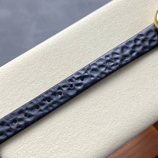 BAIGNOIRE MINI MODEL WATCH GOLD CASE WITH BLACK LEATHER STRAP
