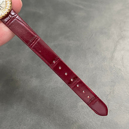 BAIGNOIRE MINI MODEL WATCH GOLD CASE WITH WINE RED LEATHER STRAP WITH CRYSTAL