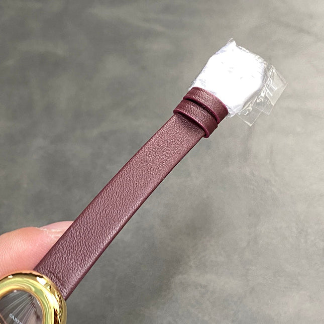 BAIGNOIRE MINI MODEL WATCH GOLD CASE WITH WINE RED LEATHER STRAP
