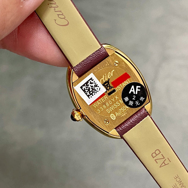 BAIGNOIRE MINI MODEL WATCH GOLD CASE WITH WINE RED LEATHER STRAP