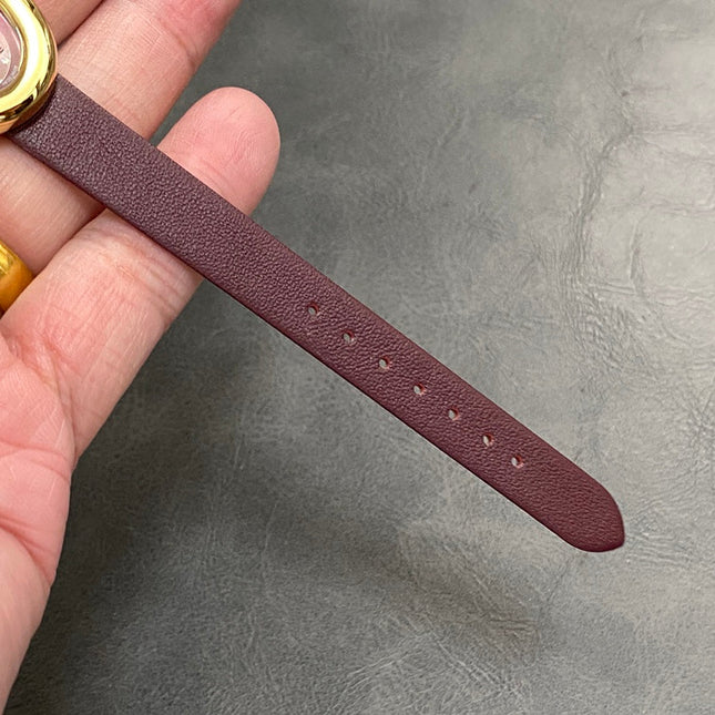 BAIGNOIRE MINI MODEL WATCH GOLD CASE WITH WINE RED LEATHER STRAP