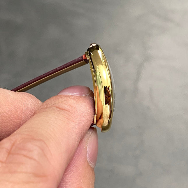 BAIGNOIRE MINI MODEL WATCH GOLD CASE WITH WINE RED LEATHER STRAP