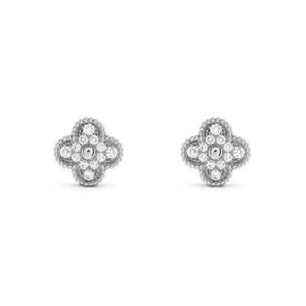 CLOVER SILVER DIAMOND STUD EARRINGS