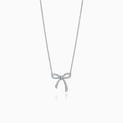 RIBBON NECKLACE BOW PENDANT DIAMOND CHARM CHAIN