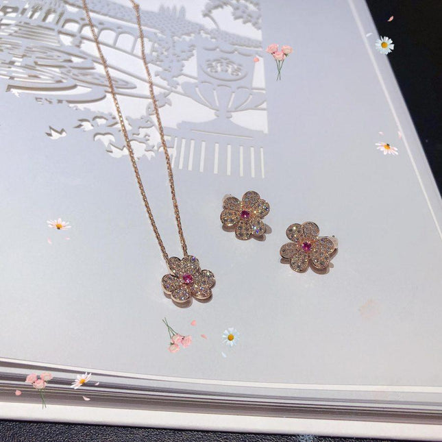 FRIVOLE PINK GOLD FLOWER DIAMOND EARRINGS