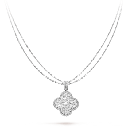 CLOVER SILVER FULL DIAMOND BIG CLOVER NECKLACE