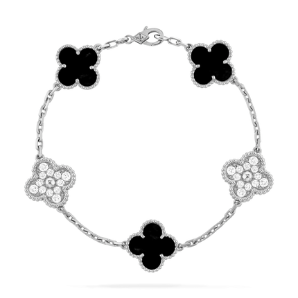 CLOVER BRACELET 5 MOTIF ONYXS DIAMOND