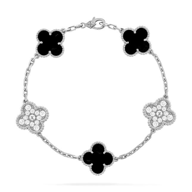 CLOVER BRACELET 5 MOTIF ONYXS DIAMOND