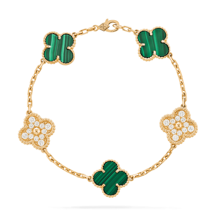 CLOVER MALACHITE DIAMOND BRACELET 5 MOTIF