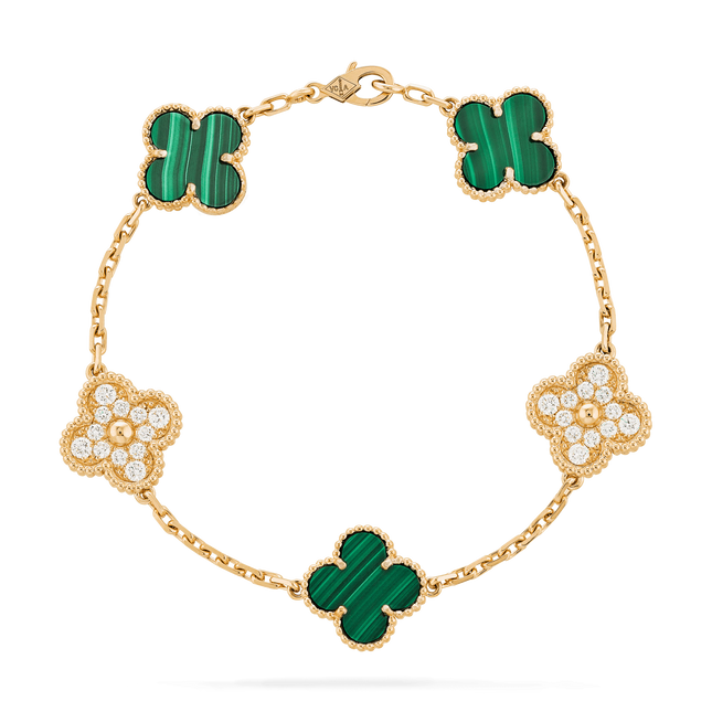 CLOVER MALACHITE DIAMOND BRACELET 5 MOTIF